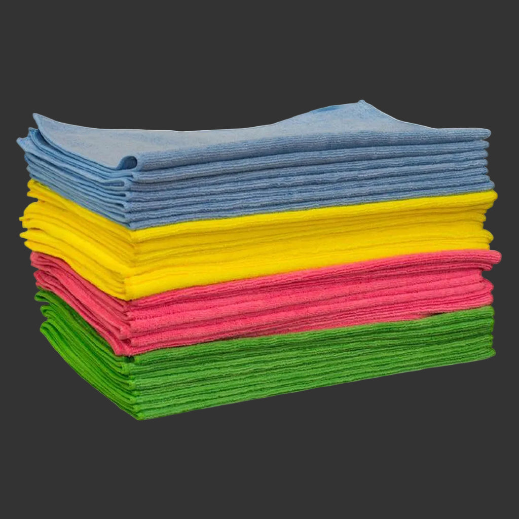 CleanBow premium microfibre cleaning cloths 40x40cm in blue, red, green and yellow
