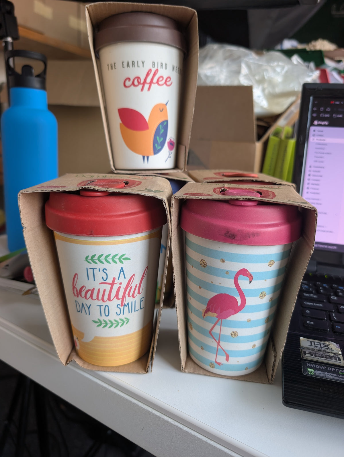 Reusable Bamboo Travel Cup with Lid, Assorted Designs